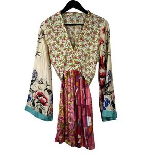River Island Mixed Floral Geometric‎ Print V-Neck Bell Sleeve Mini Dress Size 10